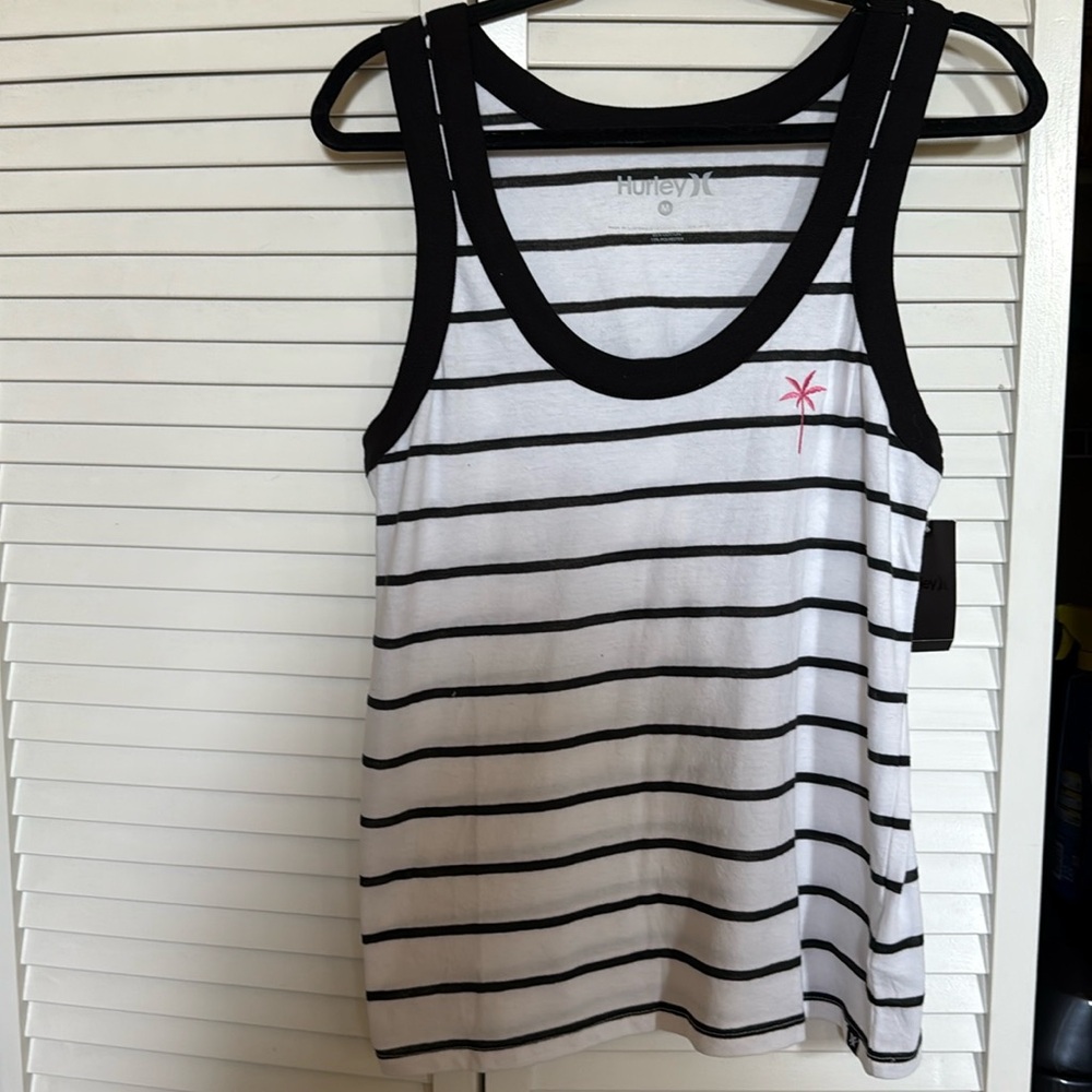 NWT Hurley embroidered palm black-and-white stripe tank medium